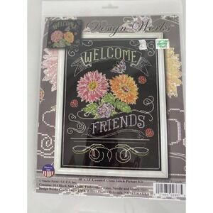 Welcome Friends Chalkboard Cross Stitch Kit Design Works 2867 Flowers 10x14